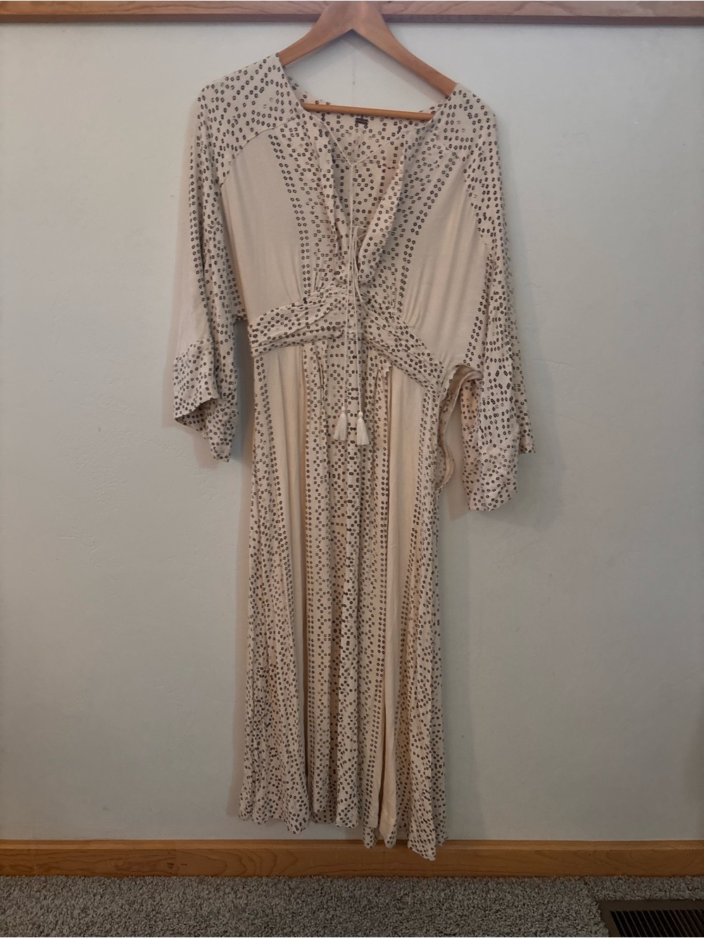 Free People Cream Maxi Dress with Brown Polka Dot Print